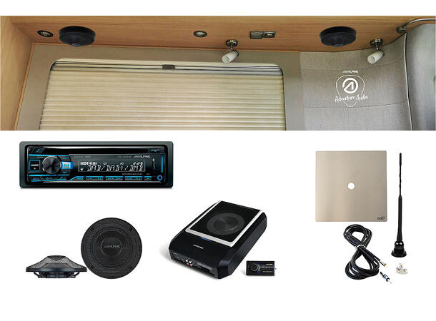 Stereopakke 2 - til bobil / vogn Subwoofer, 2par radial, CD/Radio m/ant