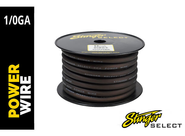 Stinger Select 1/0GA Sort strømkabel 15m rull Ultra flex CCA Sort matt kappe 