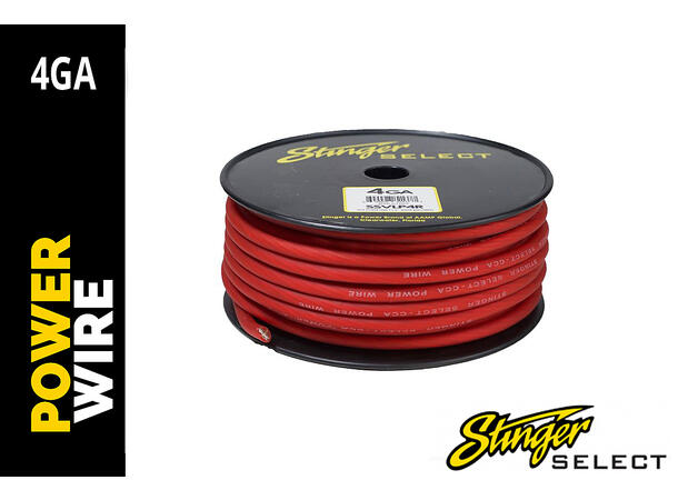 Stinger Select 4GA Rød strømkabel 30m rull Ultra flex CCA Rød matt kappe 