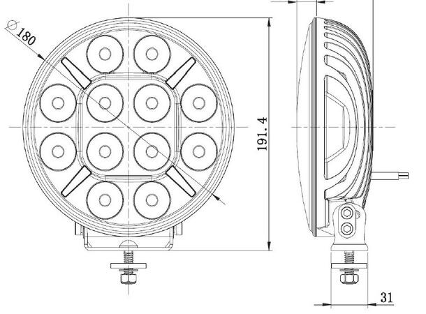 60Watt Ekstralys 12x5W 7-tommer (stk) 5400 Lumen, CREE-XM-L2  LED, IP68 