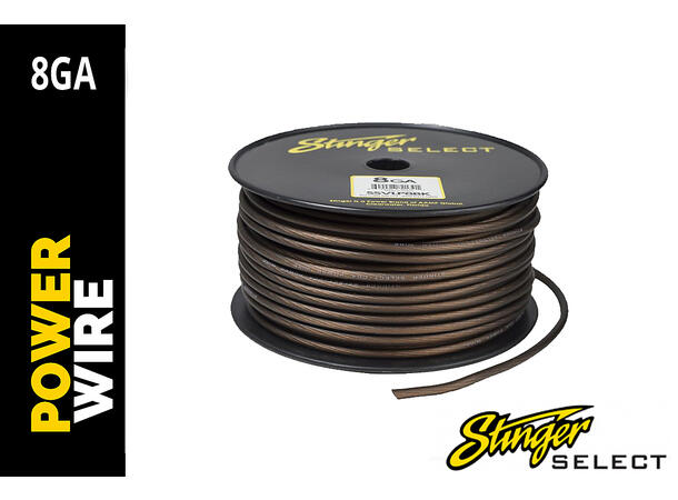 Stinger Select 8GA Sort strømkabel 76m rull Ultra flex CCA Sort matt kappe 