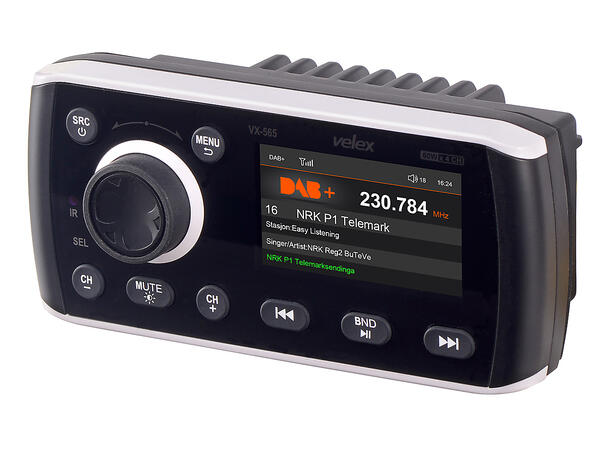 VELEX VX565D - Marine radio m/DAB (IPX6) 4x45W Blåtan USB AUX fjernkontroll inkl