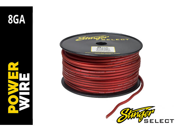 Stinger Select 8GA Rød strømkabel 76m rull Ultra flex CCA Rød matt kappe 