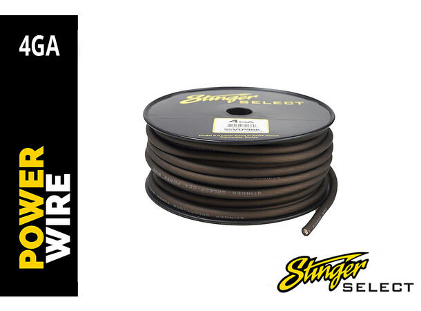 Stinger Select 4GA Sort strømkabel 30m rull Ultra flex CCA Sort matt kappe 