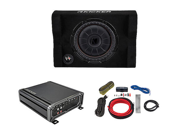 Kicker basspakke med CVTDF 12" subwoofer "Down fire" Kasse, forsterker, kabelsett 