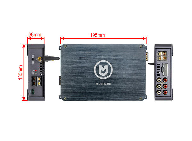 Macrom  M-DSP.500 – forsterker 4x54W + 300W Blåtann, DSP 