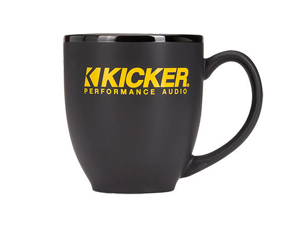 Kicker kaffe kopp Sort med gul logo 