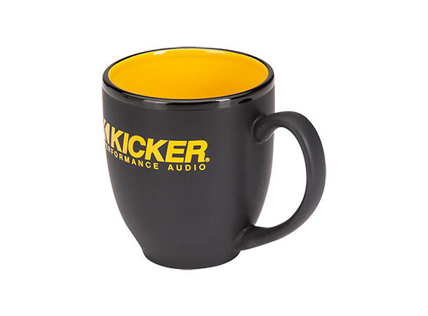 Kicker kaffe kopp Sort med gul logo 