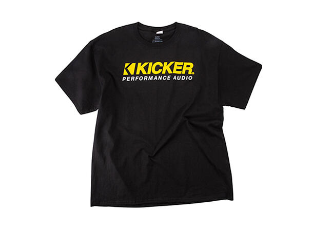 Kicker t-shirt sort (XL) med gul og hvit logo på bryst 
