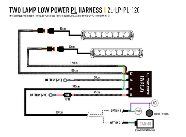 Lazer kabelsett til to lamper AMP 3-pin. Lampe med park. (Relè og bryter). 