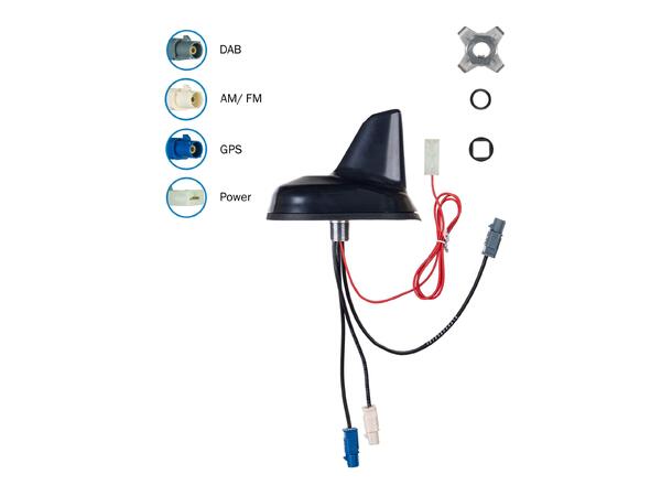 ATTB DAB/FM/GPS-ant. - Fakra Aktiv haifinne for takmontering 