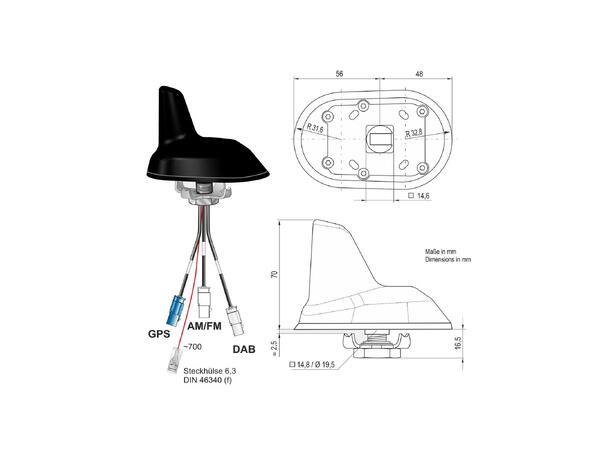 ATTB DAB/FM/GPS-ant. - Fakra Aktiv haifinne for takmontering 