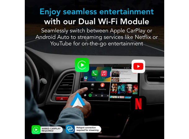 AutoSky AI Box Plus 2.0 Trådløs CarPlay & Android Auto Adapter 