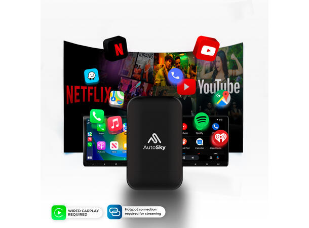 AutoSky AI Box Plus 2.0 | Trådløs CarPlay & Android Auto Adapter