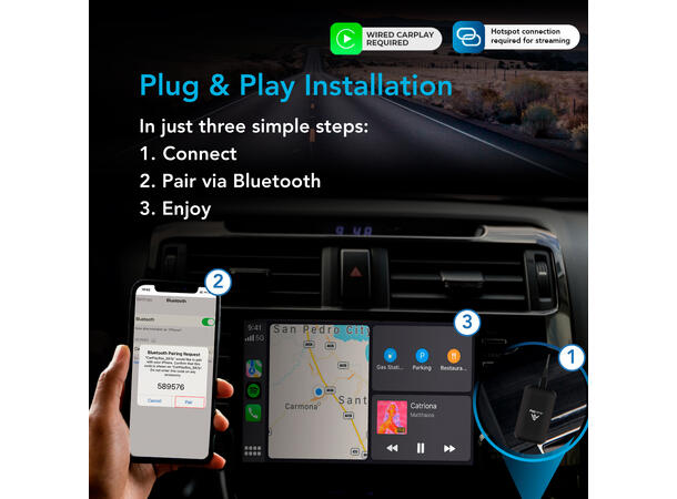 AutoSky AI Box Plus 2.0 | Trådløs CarPlay & Android Auto Adapter