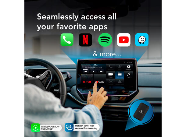 AutoSky AI Box Plus 2.0 | Trådløs CarPlay & Android Auto Adapter