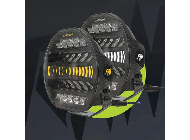 RAW CARBON fjernlys 9" m/dynamisk gult el. hvitt parklys, 170W 