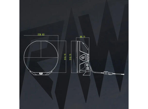 RAW CARBON fjernlys 9" m/dynamisk gult el. hvitt parklys, 170W 