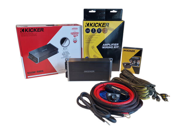 Kicker KEY500.1 bassforsterker 500W m/kabelpakke & bassremote 
