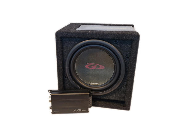 8" basspakke med kompakt forsterker Alpine SBG-844BR & Axton A1250 