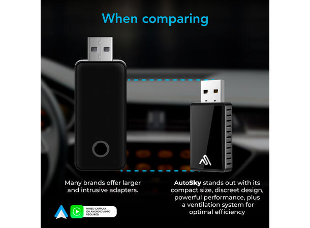 AutoSky WUA-8, Trådløst adapter Trådløs CarPlay & Android Auto Adapter 