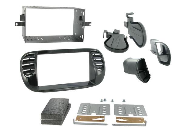 Connects2  monteringsramme 2-DIN Fiat 500 (2007 - 2015), høyglans sort 
