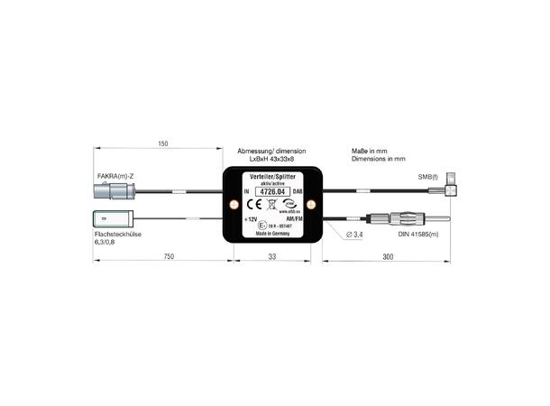 ATTB FM/DAB splitter - smb DIN (Han) -> FAKRA (Han) 