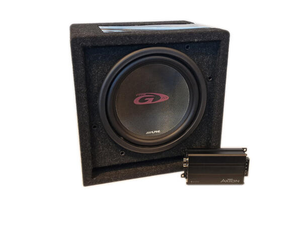 10" basspakke med kompakt forsterker Alpine SBG-1044BR & Axton A1250 