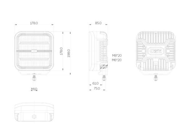 OZZ SQR 7" fjernlys 178mm (Hvit hus) med park- og varsellys, 14000 lumen 