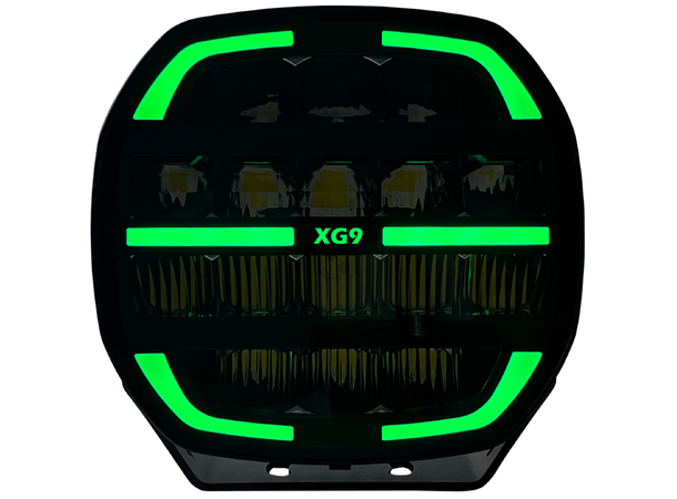 XG9 LED Fjernlys, Sort Flerfarget parklys – hvit, gul og grønn. 