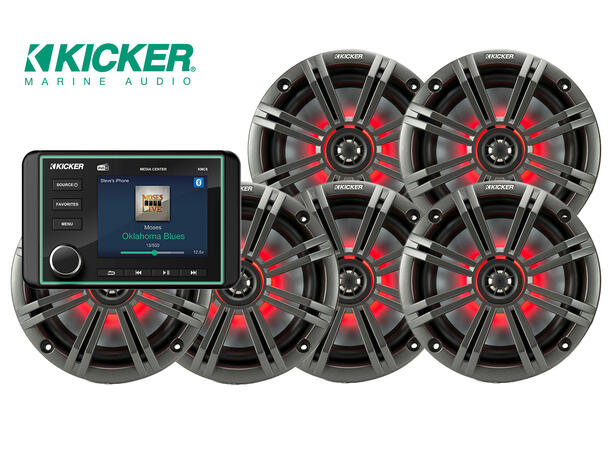Kicker Marine Lydpakke – KMC6 & KM654 6 høyttalere + mediasenter m/DAB radio 