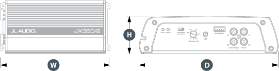Dimensjoner JL Audio JX360/2 stereo forsterker